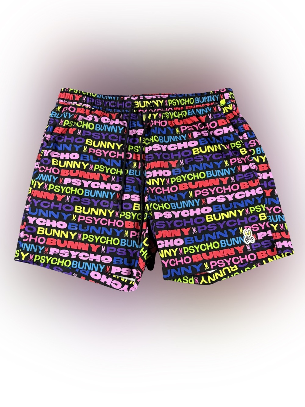 Men’s Psycho Bunny Multicolor Logo Repeat Swim Shorts Size L